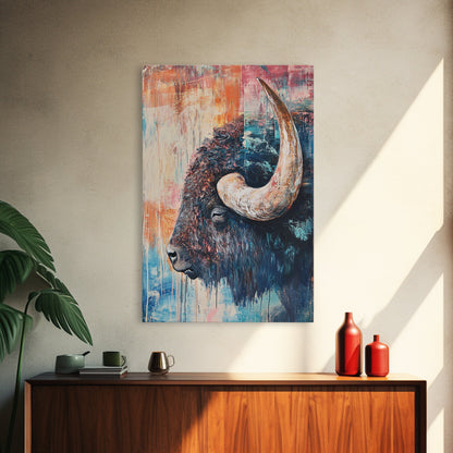 Buffalo Painting, Bull and Bear Art, Western Wall Art, Rustic Art, Farmhouse Art, Living Room Art, Canvas Print, Gift Idea