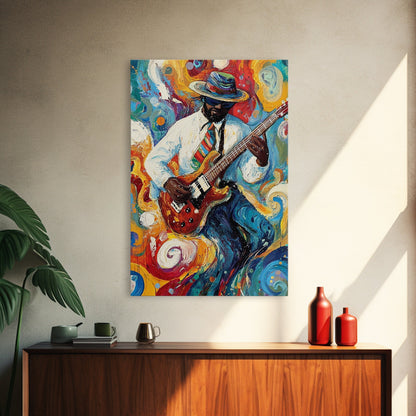 Abstract Jazz Musician Framed Canvas Print, Colorful Jazz Art, Music Wall Art, Living Room Art, Vibrant Musician Painting, Eclectic Art