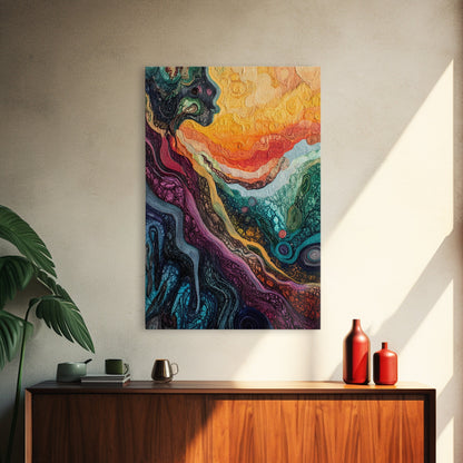 Psychedelic Abstract Texture Framed Canvas Print, Surreal Art, Vibrant Wall Art, Modern Abstract Painting, Unique Artwork, Office Decor