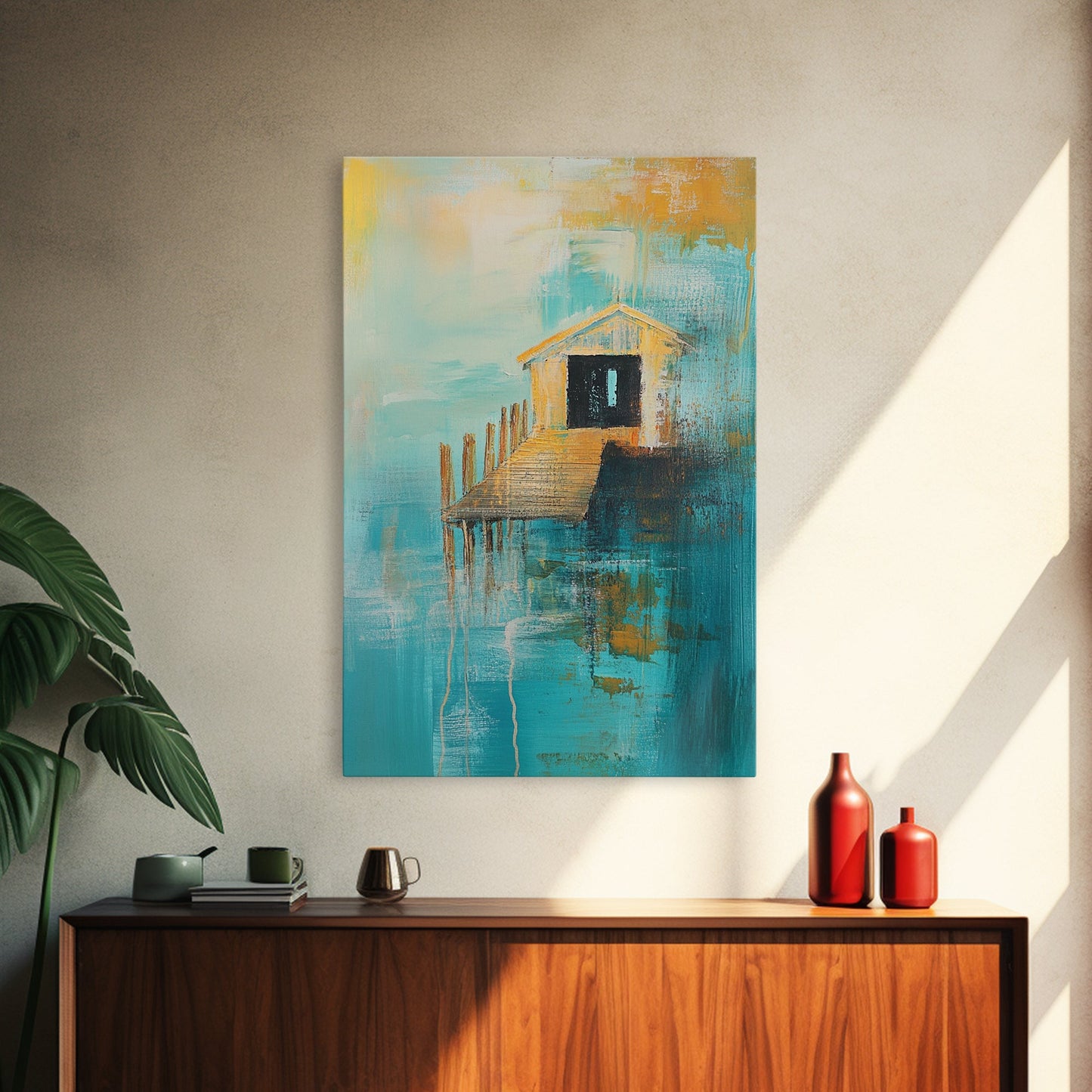 Fishing Shack, Nautical Painting, Coastal Wall Art, Rustic Wall Art, Ocean Art, Living Room Art, Canvas Print, Gift Idea