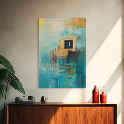 Fishing Shack, Nautical Painting, Coastal Wall Art, Rustic Wall Art, Ocean Art, Living Room Art, Canvas Print, Gift Idea