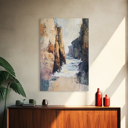 Canyon Coastal Waves Framed Canvas Print Dramatic Landscape Wall Art, Nature Painting, Rustic Western Art, Ocean Cliffs Artwork
