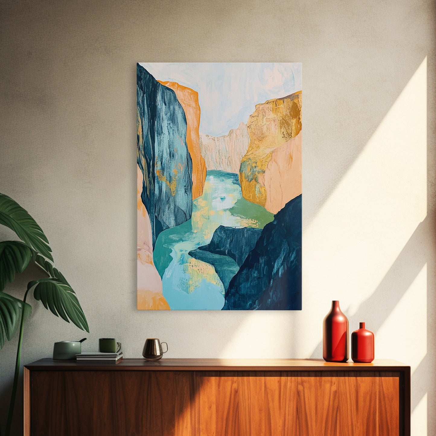 Canyon River, Southwest Wall Art, Mountain Painting, Rustic Art, Landscape Painting, Extra Wide Art, Boho Art, Framed Canvas Print