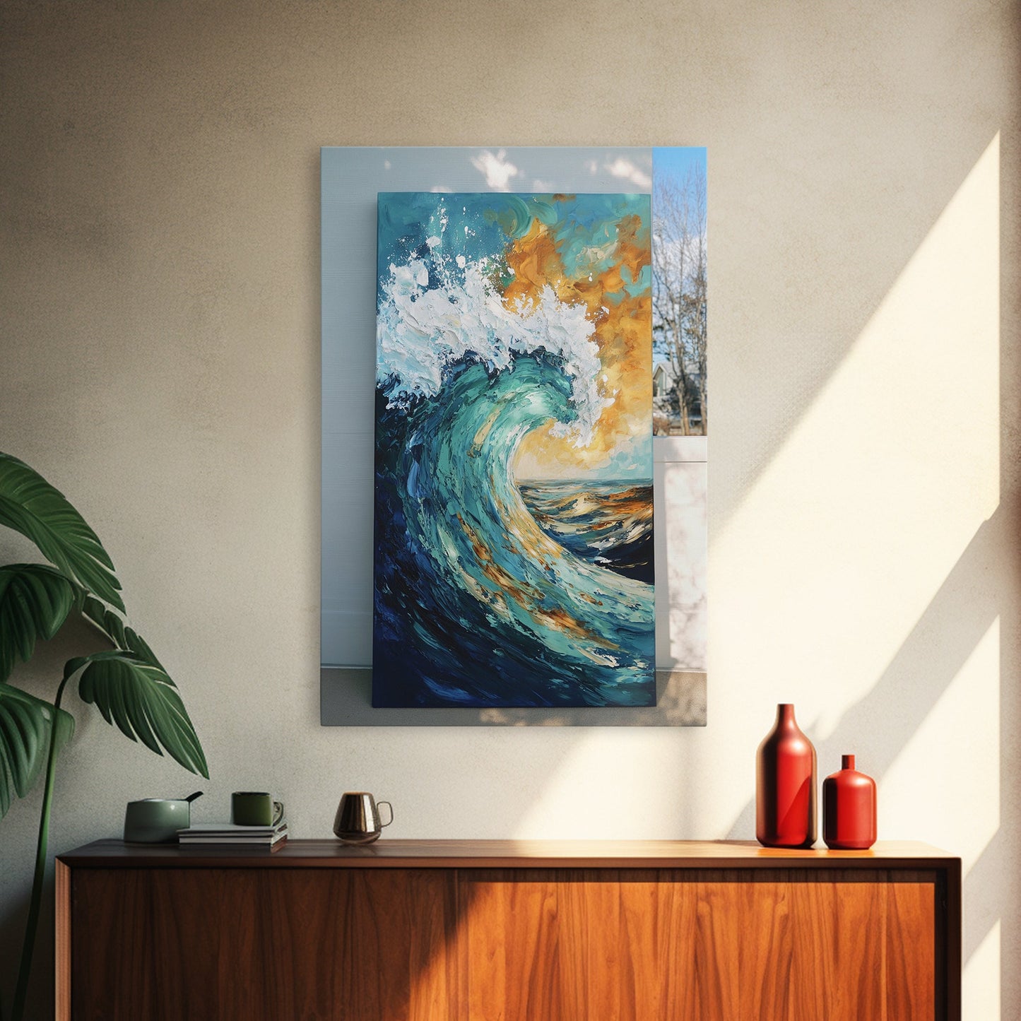wave painting, coastal decor, framed canvas print, ocean painting, surf wall art, nautical wall art, seascape painting, gift idea