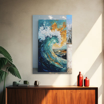 wave painting, coastal decor, framed canvas print, ocean painting, surf wall art, nautical wall art, seascape painting, gift idea