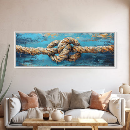 Nautical Rope Knot Framed Canvas Print Coastal Wall Art Rustic Beach House Decor Large Wall Art Nautical Art Living Room Decor