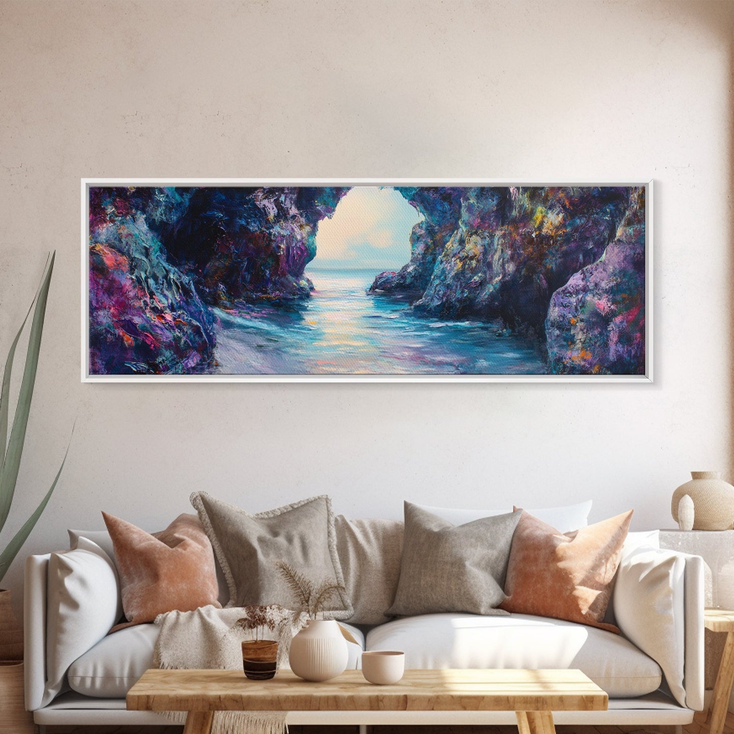 Enchanted Ocean Cave Canvas Print Mystical Coastal Wall Art Vibrant Seascape Home Decor Living Room Nature Lover Gift