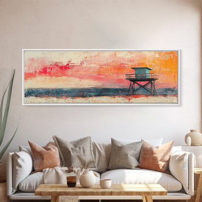Lifeguard Tower Beach Art, Vibrant Coastal Sunset Painting, Colorful Ocean Wall Decor, Modern Beach House Art, Living Room Wall Art