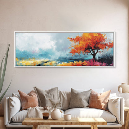 Autumn Tree Breeze Framed Canvas Print Vibrant Fall Foliage Painting Impressionist Seasonal Wall Art Warm Colors Living Room Decor