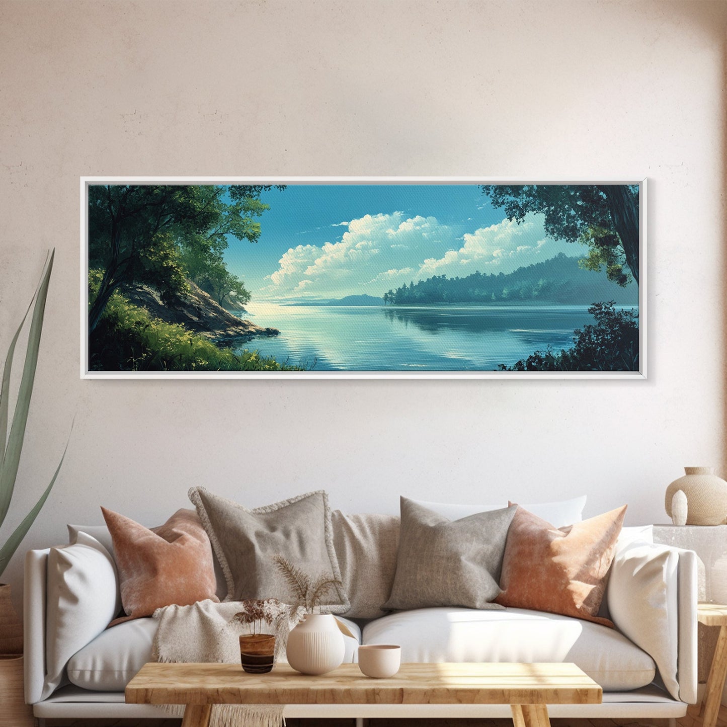 Tranquil Lake Landscape Painting Nature Serenity Wall Art Forest Reflection Artwork Minimalist Modern Home Decor