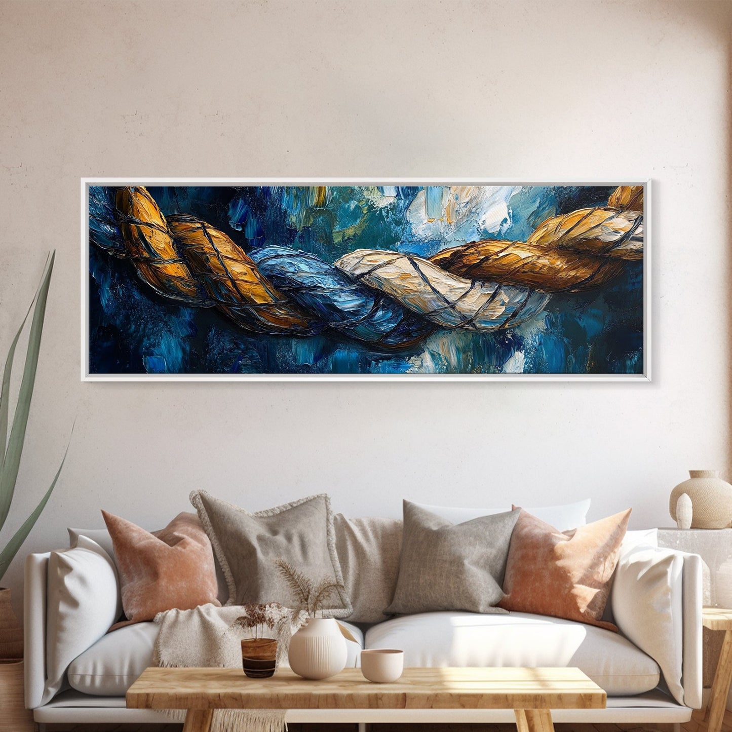 Nautical Rope Texture Canvas Print Abstract Coastal Wall Art, Ocean Inspired Painting, Rustic Nautical Decor, Beach House Wall Art