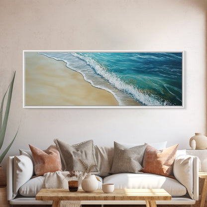 Gentle Ocean Wave Shoreline Canvas Print, Coastal Wall Art, Beach Serenity Painting, Calming Seaside Decor, Zen Living Room Artwork