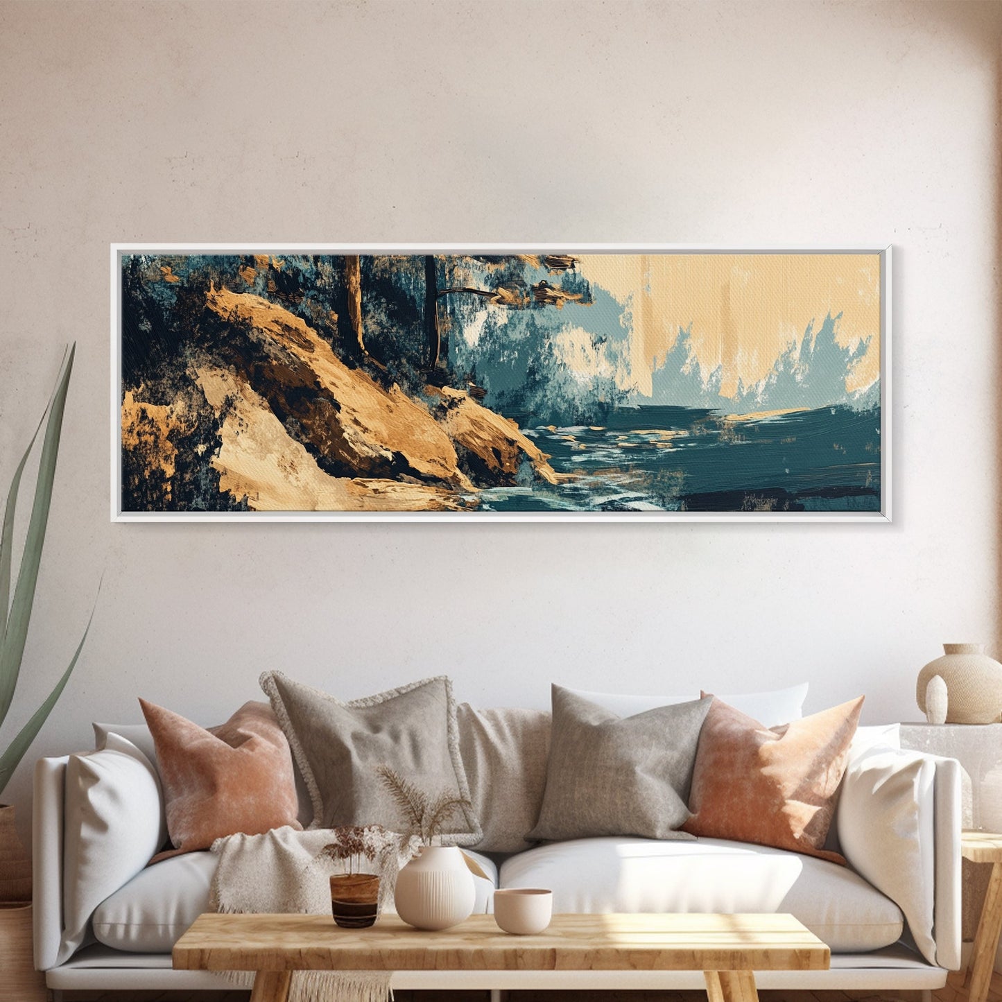 Coastal Landscape, Abstract Seascape, Textured Painting, Framed Canvas Print, Ocean Wall Art, Beach Decor, Living Room Art