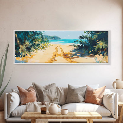 Tropical Beach Path, Palm Tree Art, Ocean Painting, Coastal Wall Decor, Relaxing Retreat Art, Home Print, Framed Canvas Print