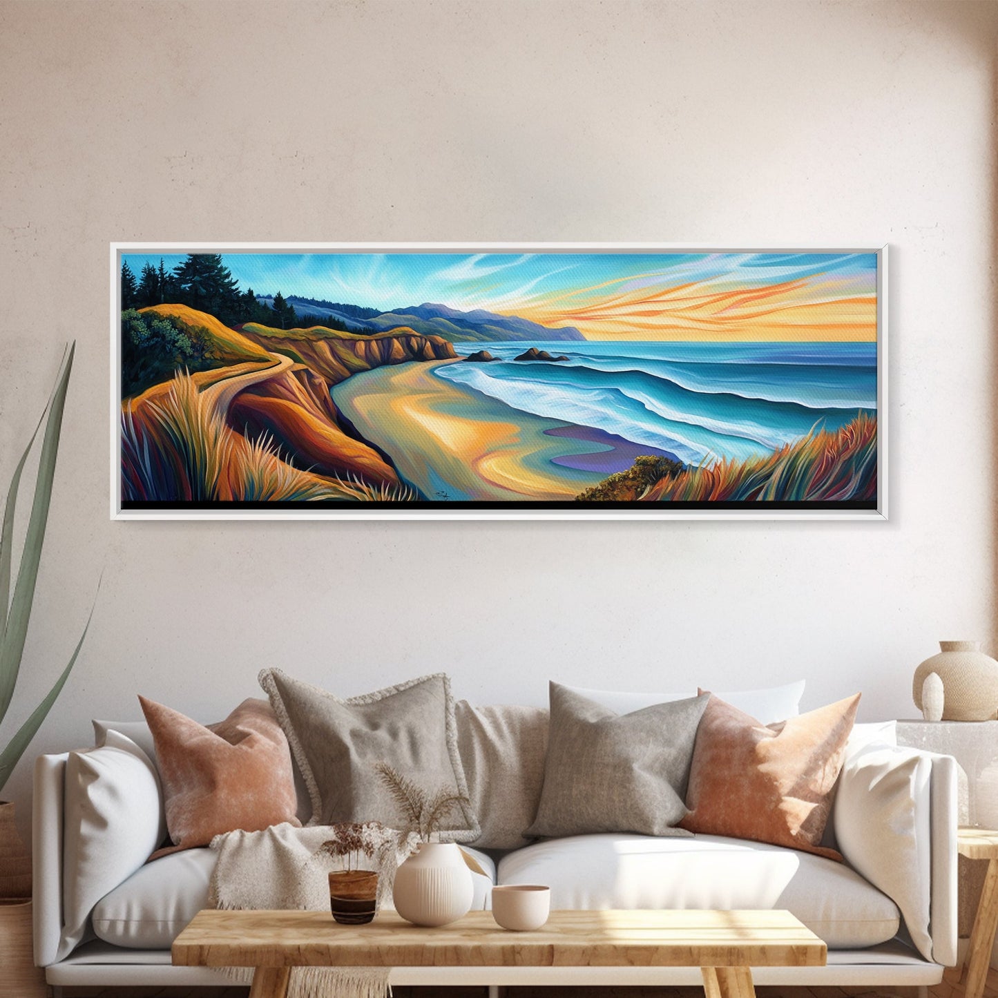 Coastal Sunset, Beach Wall Art, Ocean Landscape, Seascape Painting, Nature Art, Living Room Art, Canvas Print, Framed Canvas Print