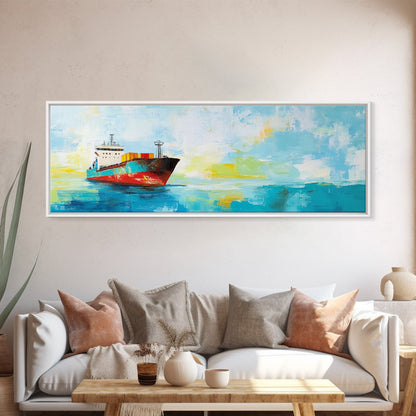 Cargo Ship Ocean Framed Canvas Print Nautical Wall Art, Maritime Decor, Industrial Seascape Painting, Coastal Living Room Artwork