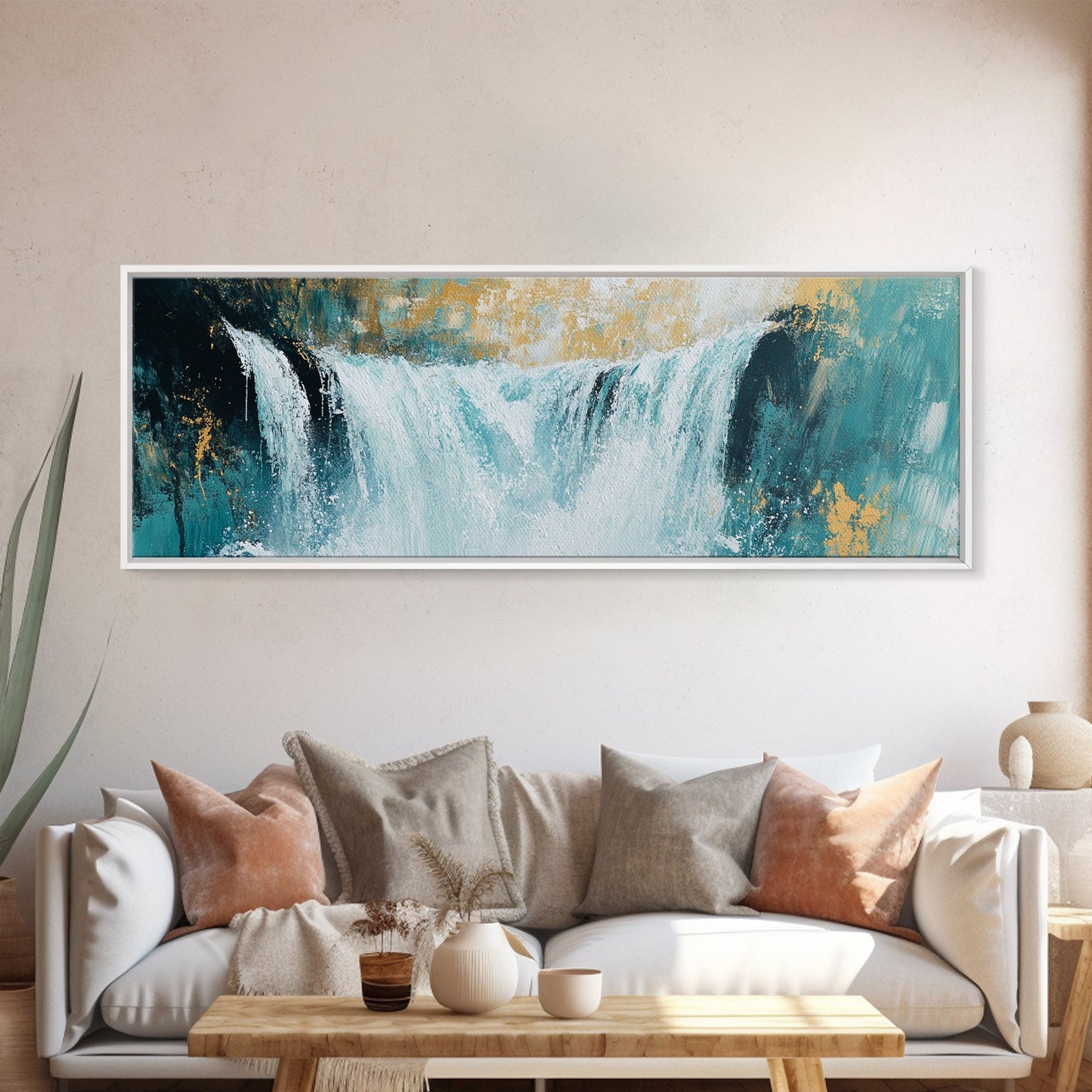 Majestic Waterfall Scene Framed Canvas Print Nature Landscape Painting, Living Room Wall Art, Tranquil River Artwork, Rustic Decor