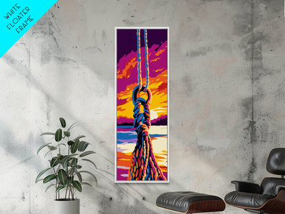 Schaukelseil, maritime Wandkunst, Sonnenuntergangs-Leinwanddruck, Küstenhaus-Dekoration, Strandhauskunst, Wohnzimmerkunst, Boho-Ästhetik