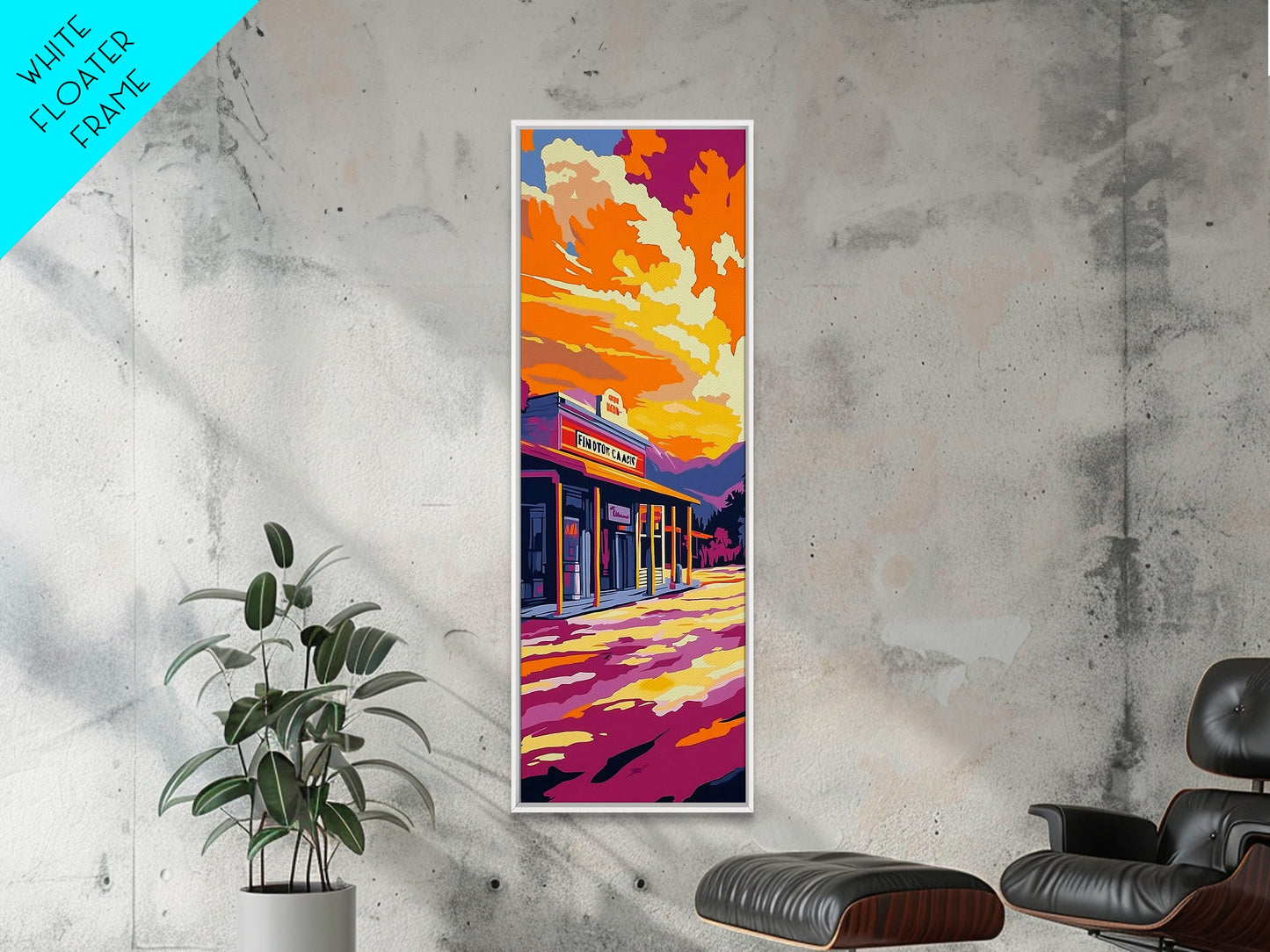 Old Western Town, Golden Sunset, Colorful Landscape, Framed Canvas Print, Rustic Wall Art, Country Home Decor, Warm Fall Aesthetic