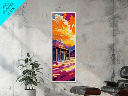 Old Western Town, Golden Sunset, Colorful Landscape, Framed Canvas Print, Rustic Wall Art, Country Home Decor, Warm Fall Aesthetic