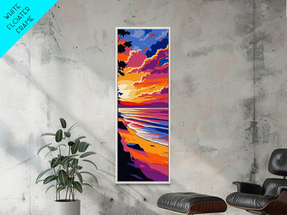 Coastal Sunset, Beach Art, Ocean View, Framed Canvas Print, Vibrant Seascape, Warm Summer Aesthetic, Living Room Art, Minimalist