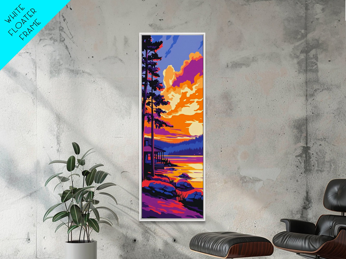 Sunset Cabin, Nature Art, Autumn Decor, Framed Canvas Print, Rustic Wall Art, Cozy Home Decor, Lake House Art, Landscape Painting