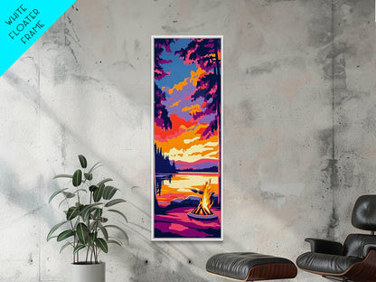 Campfire Glow, Sunset Painting, Fall Wall Art, Framed Canvas Print, Cabin Decor, Living Room Art, Outdoor Adventure Print, Nature Art