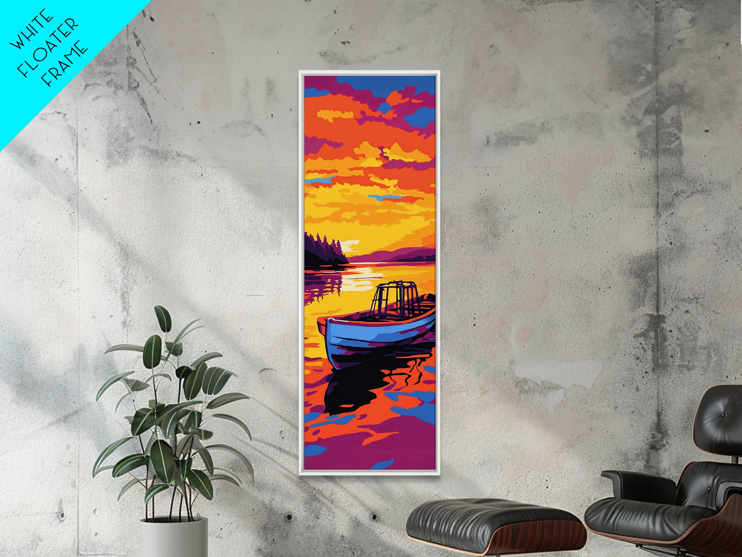 Boat, Sunset, Water, Reflection, Framed Canvas Print, Nautical Wall Art, Coastal Decor, Lakehouse Art, Cabin Wall Art, Living Room Art