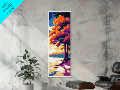 Tree, Orange Leaves, River, Reflection, Canvas Print, Fall Landscape, Rustic Decor, Cabin Wall Art, Vibrant Autumn Art, Office Wall Art
