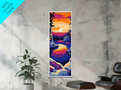 Sunset Lake, Colorful Landscape, Nature Wall Art, Framed Canvas Print, Boho Decor, Living Room Art, Rustic Home, Autumn Art