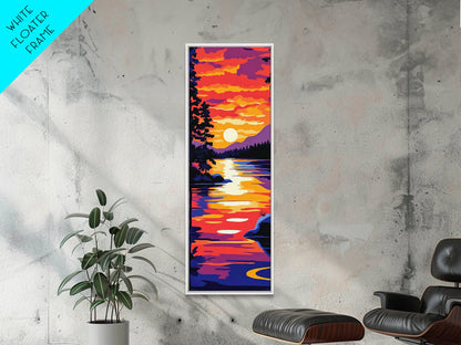 Serene Lake Sunset, Tranquil Nature Wall Art, Scenic Landscape Print, Warm Color Painting, Fall Home Decor, Framed Canvas Print