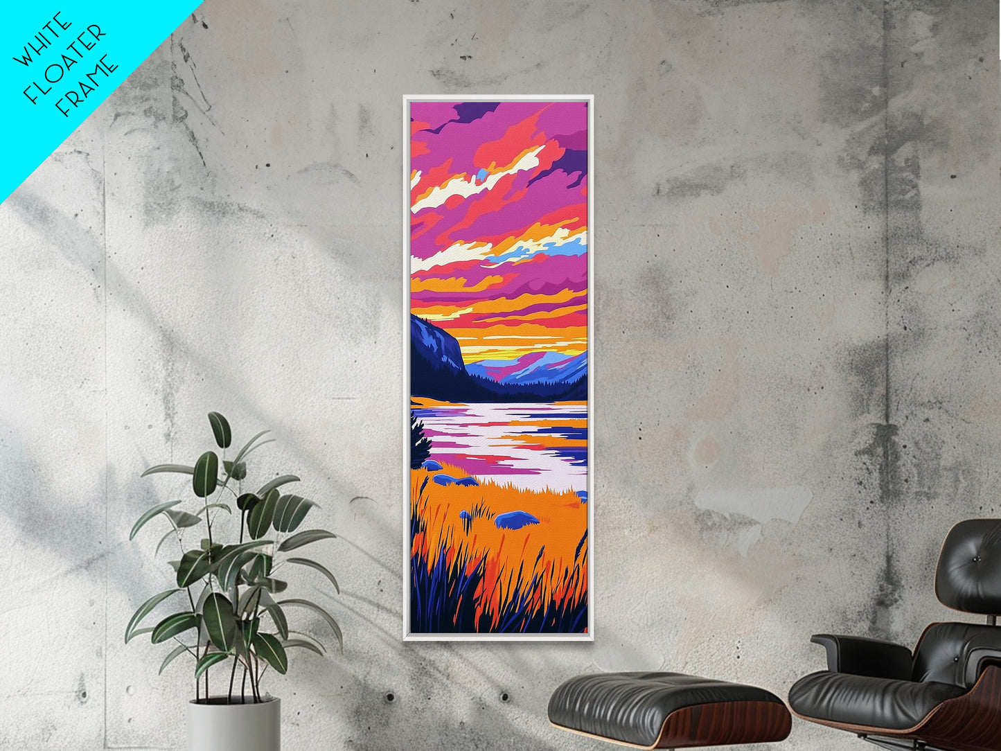 Mountain Sunset, Lake Reflection, Vibrant Landscape Art, Nature Print, Modern Cabin Decor, Living Room Wall Art, Canvas Print