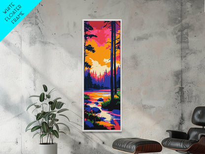 Autumn Forest, River Reflection, Vibrant Nature, Framed Canvas Print, Cabin Wall Art, Cozy Fall Decor, Rustic Retreat, Relaxing