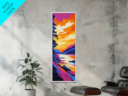 Sunset Shore, Ocean Beach, Coastal Art, Framed Canvas Print, Vibrant Landscape, Boho Wall Art, Bathroom Decor, Nautical Artwork