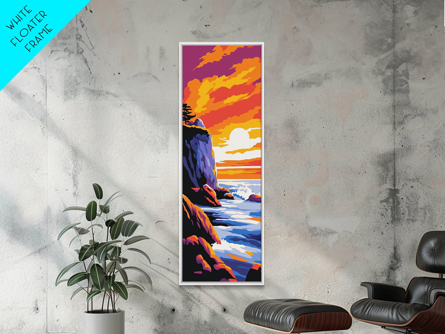 Cliffside Sunset, Ocean Waves, Vibrant Seascape, Canvas Print, Coastal Wall Art, Beach House Decor, Modern Living Room Art