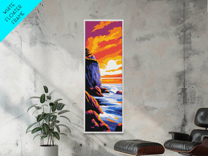 Cliffside Sunset, Ocean Waves, Vibrant Seascape, Canvas Print, Coastal Wall Art, Beach House Decor, Modern Living Room Art