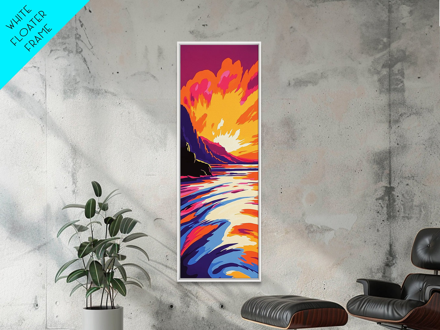 Ocean Sunset, Vibrant Landscape, Framed Canvas Print, Coastal Art, Beach House Decor, Living Room Art, Minimalist Nature Painting