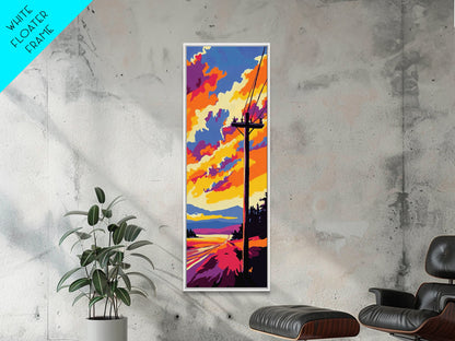 Power Lines, Sunset Sky Art, Road Trip Aesthetic, Vibrant Landscape Print, Colorful Nature Scene, Wanderlust Decor, Framed Canvas Print