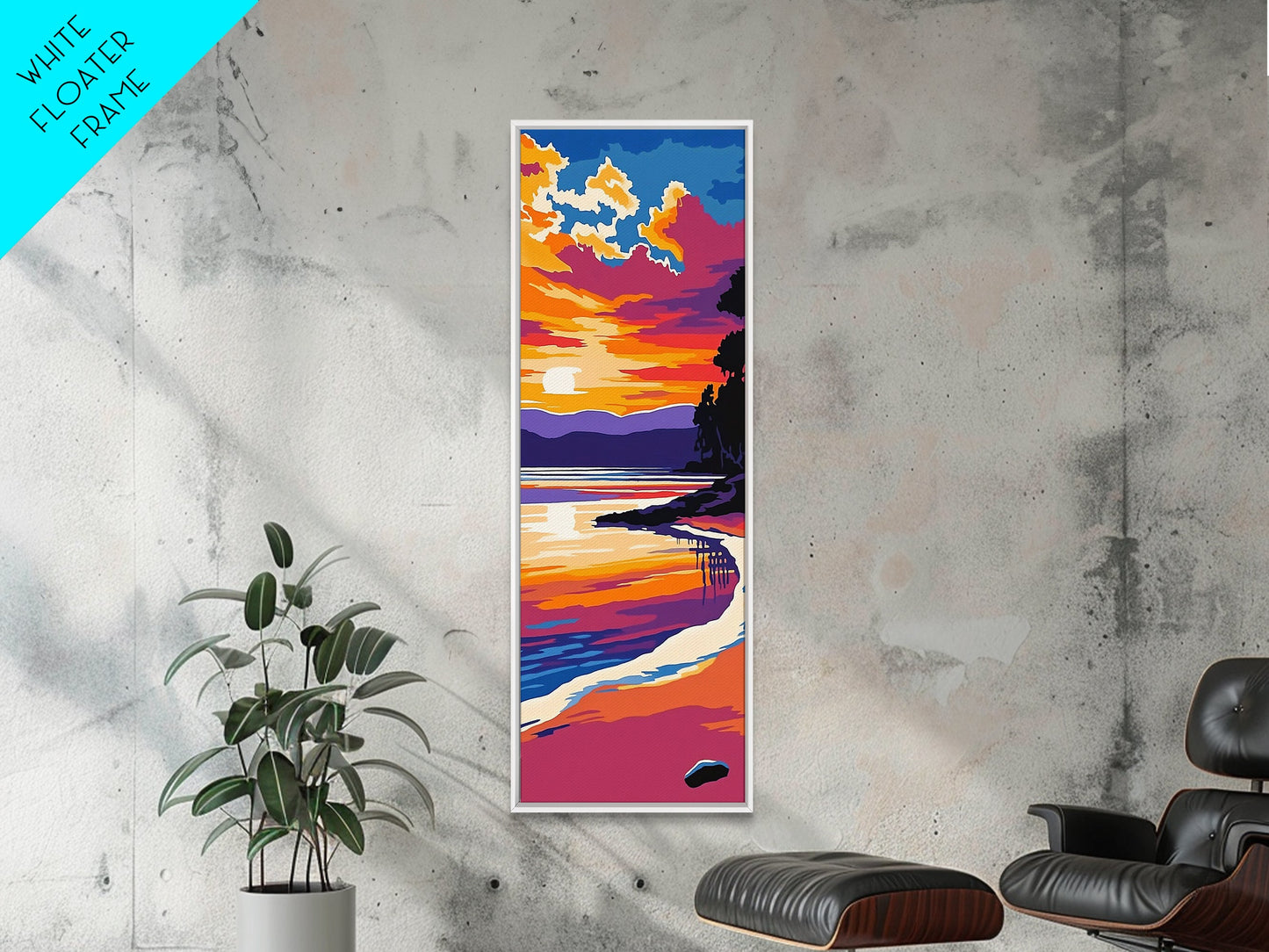 Sunset Beach, Ocean Wall Art, Coastal Decor, Framed Canvas Print, Vibrant Seascape, Modern Home Decor, Living Room Art, Boho Print
