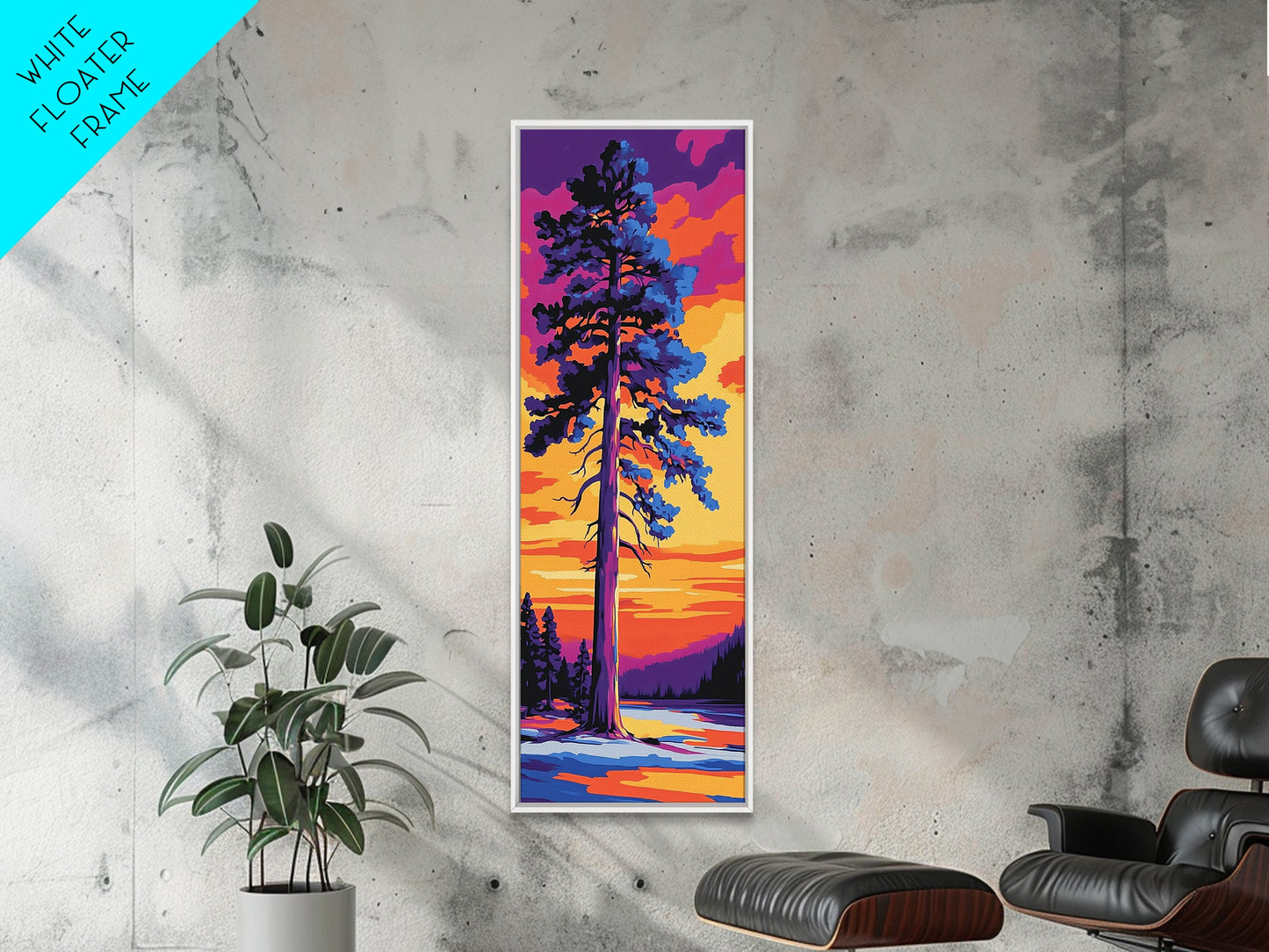Tall Pine Tree, Sunset Forest Art, Vibrant Nature Wall Decor, Woodland Painting, Rustic Home Decor, Living Room Art, Canvas Print