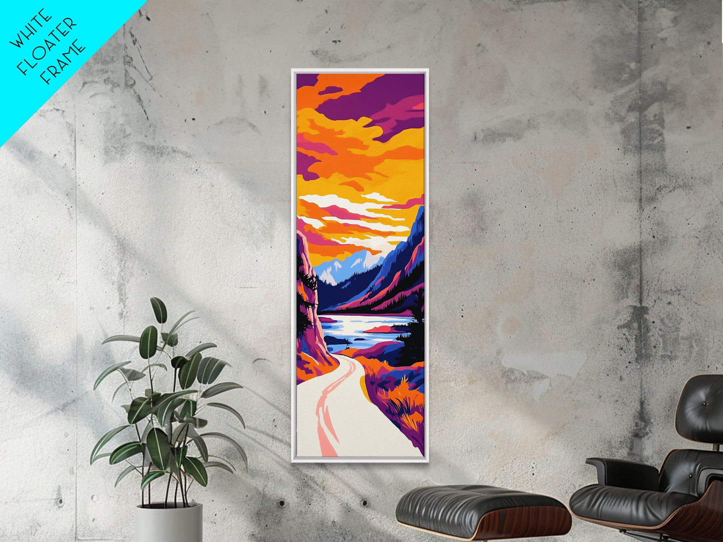 Mountain Lake, Scenic Road, Nature Escape, Boho Wall Art, Framed Canvas Print, Office Decor, Cozy Cabin Home Aesthetic