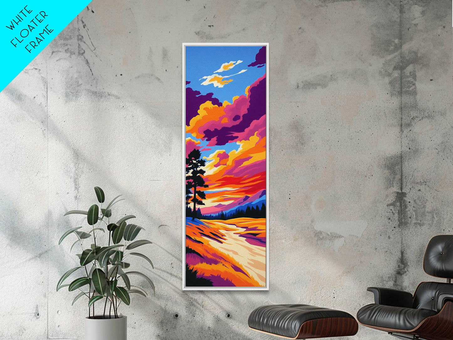 Golden River, Sunset Meadow, Vibrant Sky, Nature Wall Art, Framed Canvas Print, Boho Home Decor, Peaceful Landscape Aesthetic