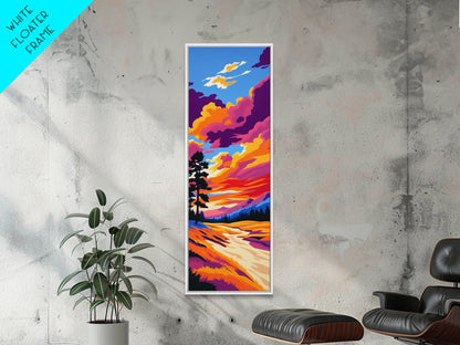 Golden River, Sunset Meadow, Vibrant Sky, Nature Wall Art, Framed Canvas Print, Boho Home Decor, Peaceful Landscape Aesthetic