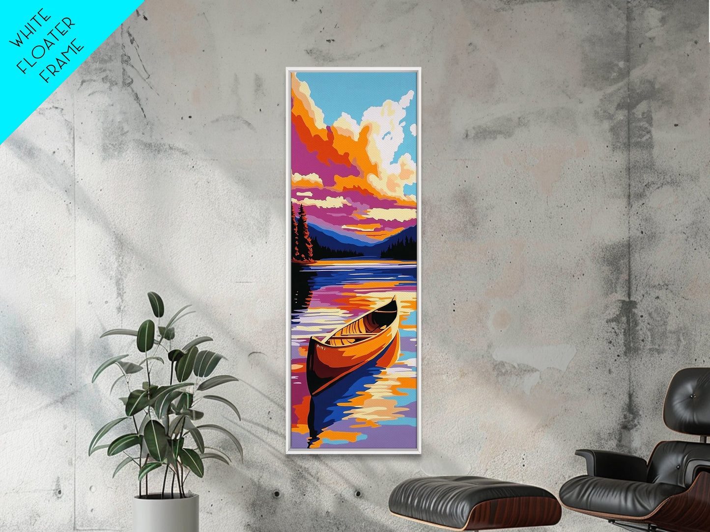 Canoe Reflection, Lake Serenity, Framed Canvas Print, Rustic Cabin Decor, Fall Adventure Art, Wall Hanging, Outdoor Enthusiast Gift