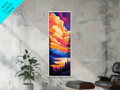Mountain Glow, Vibrant Landscape Art, Nature Inspired Home Decor, Sunset Reflection Painting, Framed Canvas Print, Cozy Autumn Colors