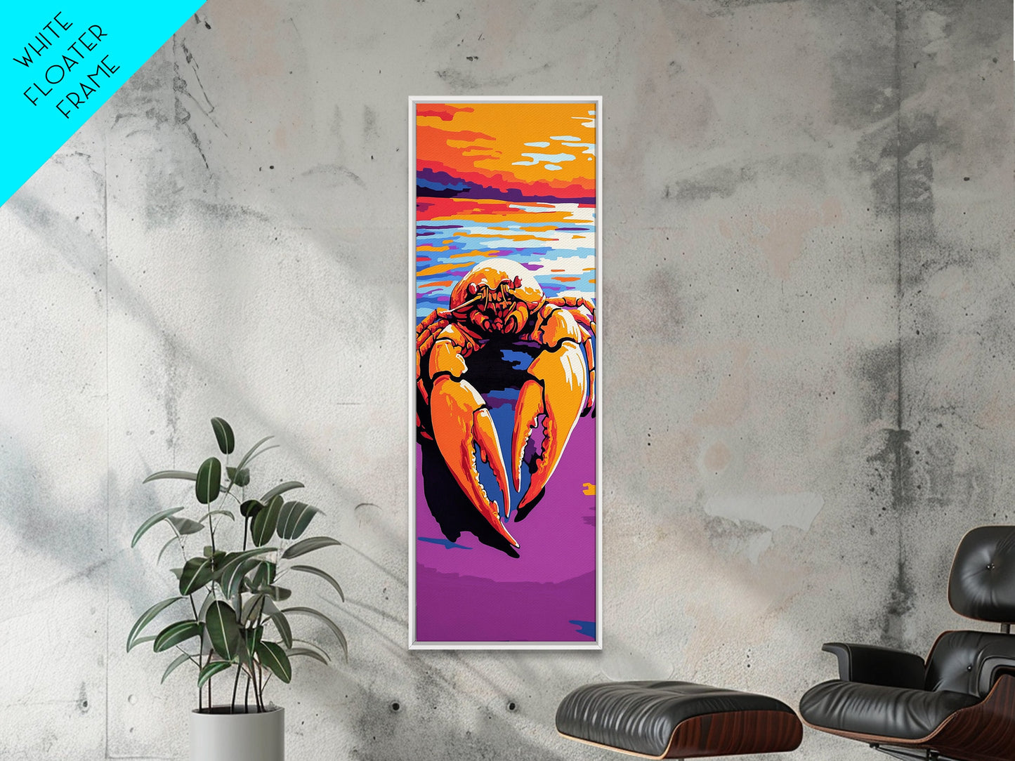 Crab Art, Ocean Theme, Nautical Decor, Bold Colors, Coastal Kitchen, Seafood Wall Art, Beach House, Living Room, Framed Canvas Print