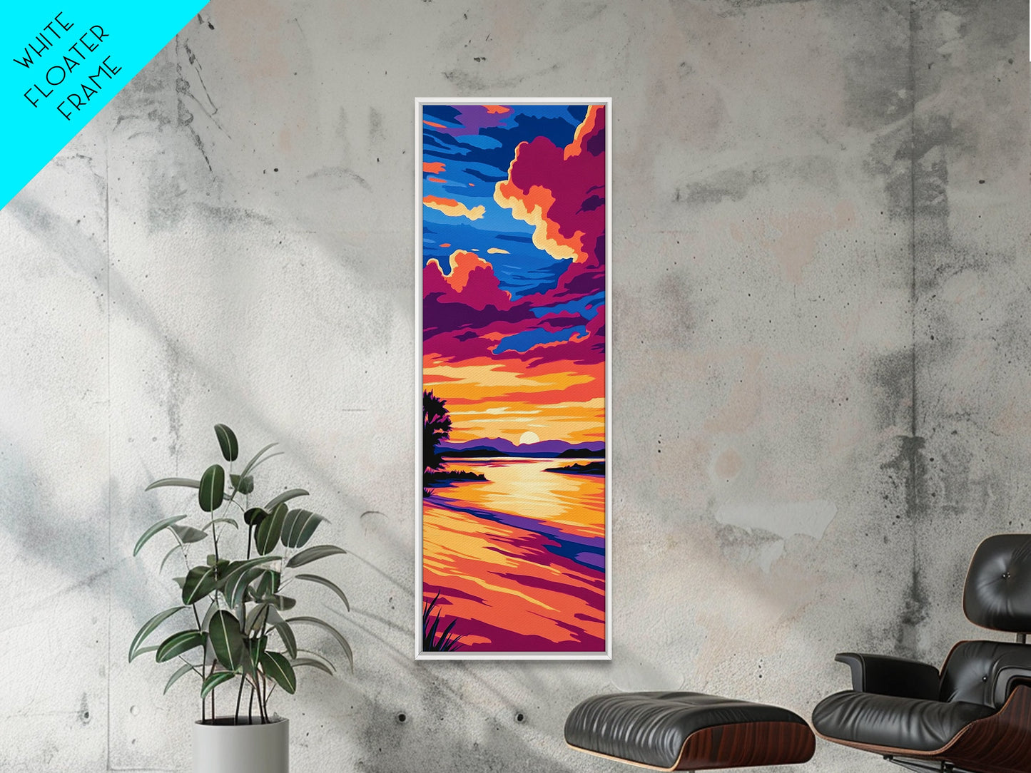 River Sunset, Serene View, Lake Reflection, Warm Colors, Peaceful Nature, Tranquil Scene, Cozy Home, Living Room, Canvas Print