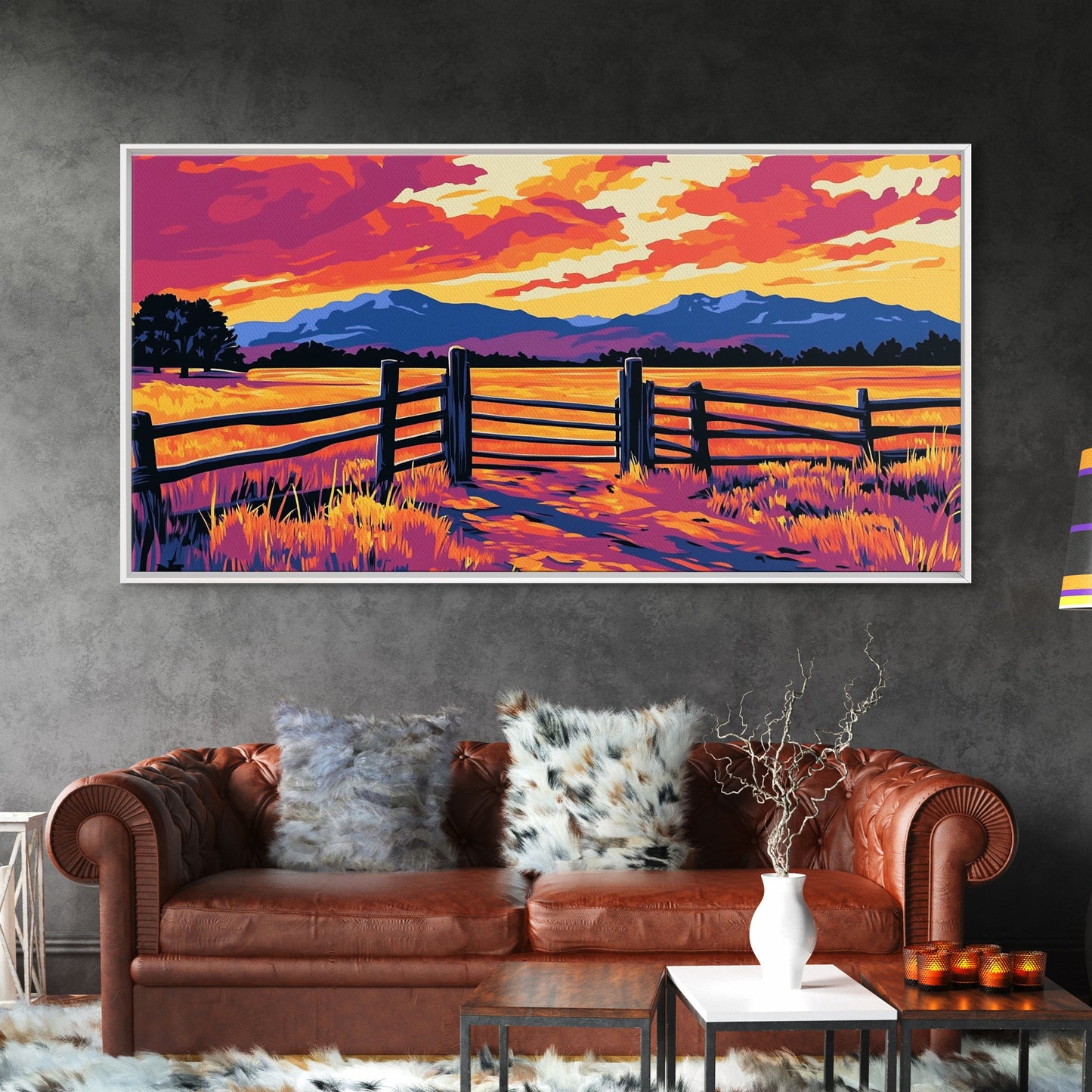 Rustic Fence, Prairie Landscape, Western Wall Art, Golden Fields, Warm Sunset, Country Aesthetic, Entryway, Canvas Print