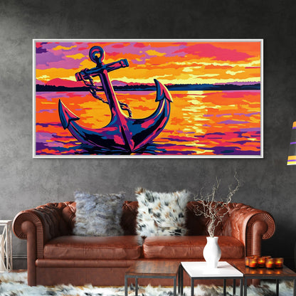 Anchor Sunset, Nautical Wall Art, Coastal Home Decor, Bold Ocean Print, Canvas Print, Beach House Art, Living Room Wall Art