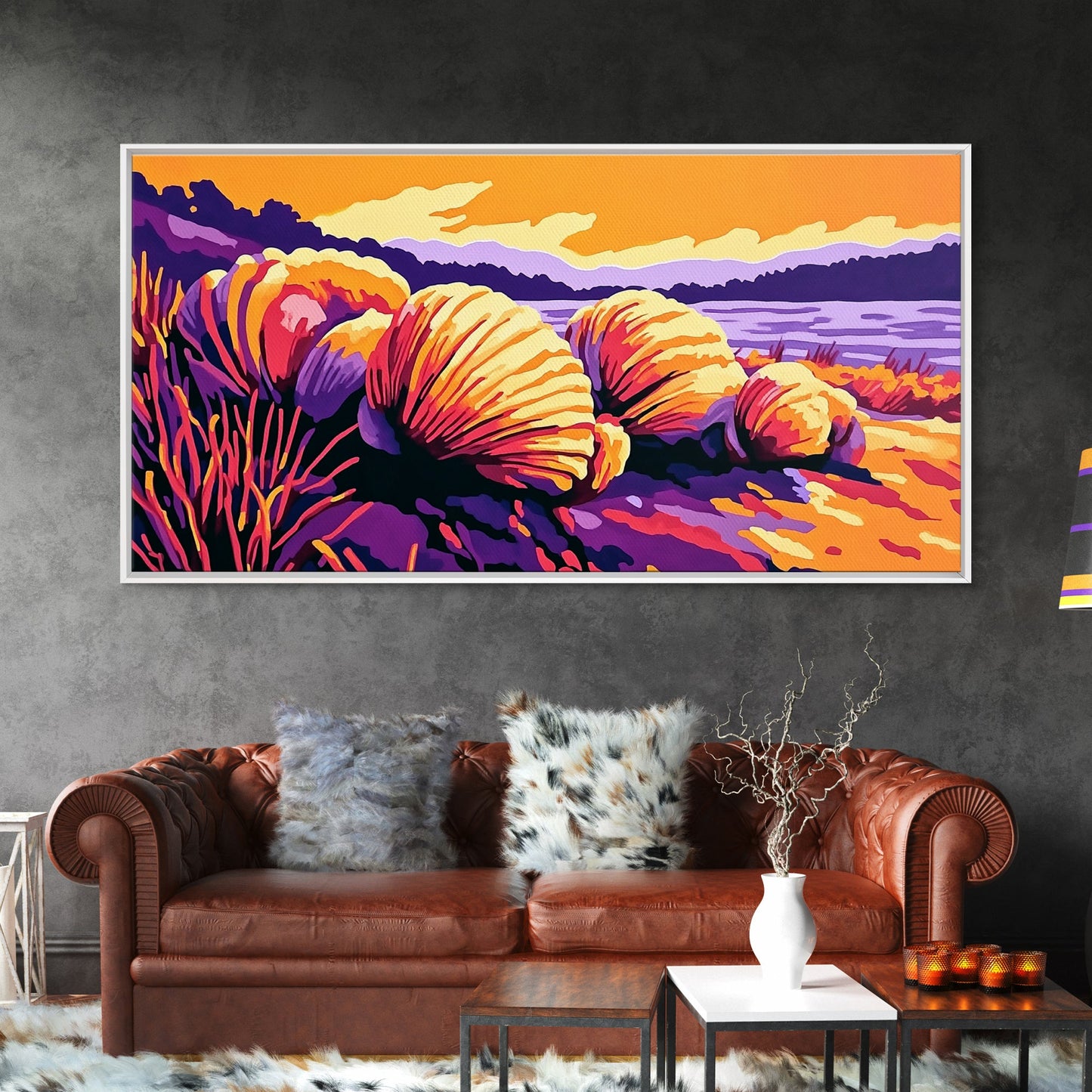 Coastal Shells, Ocean Decor, Beach Art, Vibrant Seascape, Framed Canvas Print, Nautical Home Decor, Living Room Wall Art, Gift Idea